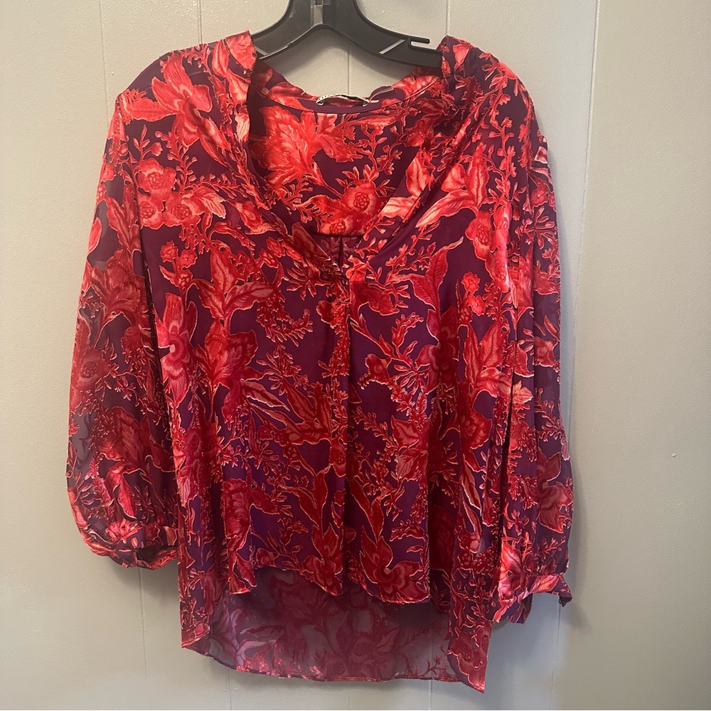 Alice + Olivia Red and Purple Floral Blouse